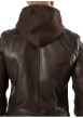 Thumbnail Blouson en cuir de mouton marron uni avec une coupe droite et un col à capuche - Image 9