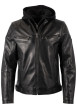 Thumbnail Blouson en cuir de mouton noir uni avec un col à capuche et une coupe droite