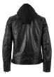 Thumbnail Blouson en cuir de mouton noir uni avec un col à capuche et une coupe droite - Image 2
