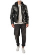 Thumbnail Blouson en cuir de mouton noir uni avec un col à capuche et une coupe droite - Image 3