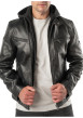 Thumbnail Blouson en cuir de mouton noir uni avec un col à capuche et une coupe droite - Image 4