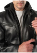 Thumbnail Blouson en cuir de mouton noir uni avec un col à capuche et une coupe droite - Image 5