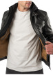 Thumbnail Blouson en cuir de mouton noir uni avec un col à capuche et une coupe droite - Image 6
