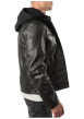 Thumbnail Blouson en cuir de mouton noir uni avec un col à capuche et une coupe droite - Image 7