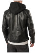 Thumbnail Blouson en cuir de mouton noir uni avec un col à capuche et une coupe droite - Image 8