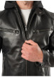 Thumbnail Blouson en cuir de mouton noir uni avec un col à capuche et une coupe droite - Image 9