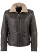 Thumbnail Bomber en cuir de mouton marron uni avec un col sherpa et 2 poches zippées
