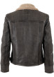 Thumbnail Bomber en cuir de mouton marron uni avec un col sherpa et 2 poches zippées - Image 2