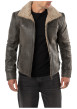 Thumbnail Bomber en cuir de mouton marron uni avec un col sherpa et 2 poches zippées - Image 3