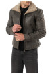 Thumbnail Bomber en cuir de mouton marron uni avec un col sherpa et 2 poches zippées - Image 5