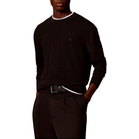 Pull noir en laine à coupe droite avec un col...