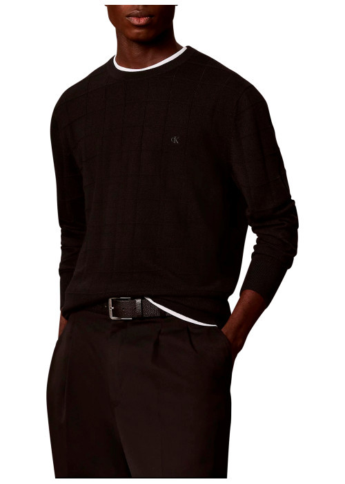 Pull noir en laine à coupe droite avec un col...