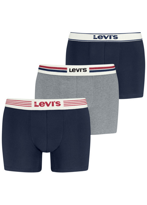 Lot de 3 boxers classiques en coton bleus et gris unis munis d'une coupe slim