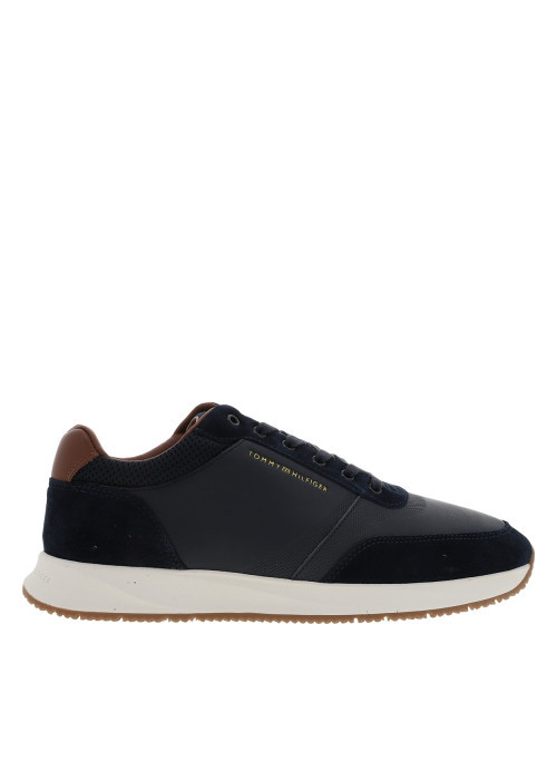 Basket en cuir bleu marine à semelle plate et...