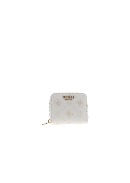 Porte-monnaie blanc à motif monogramme muni d'une fermeture à zip