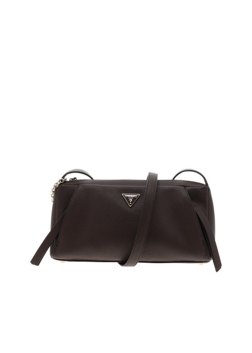 Sac à bandoulière marron uni réglable muni d'une fermeture à zip