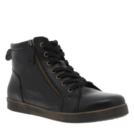 Bottines en cuir noires à talon plat avec des...