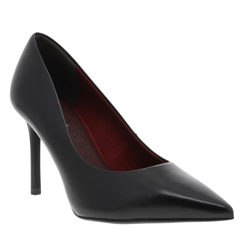 Tamaris - Escarpins Noirs En Cuir Décolleté Simple Avec Un Talon Décroché Haut - Noir