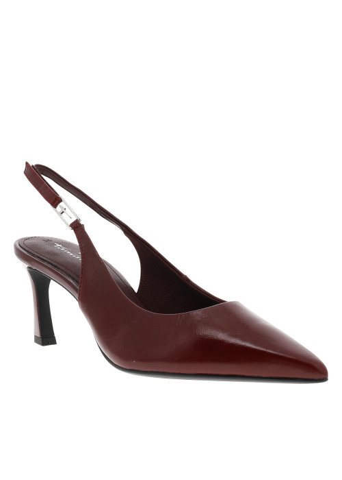 Escarpins arrière ouvert en cuir bordeaux à...
