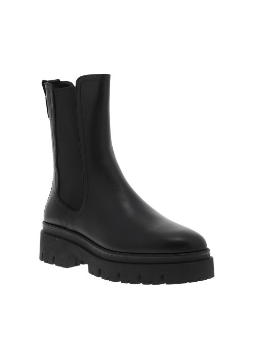 Boots en cuir noirs à talon décroché bas avec...