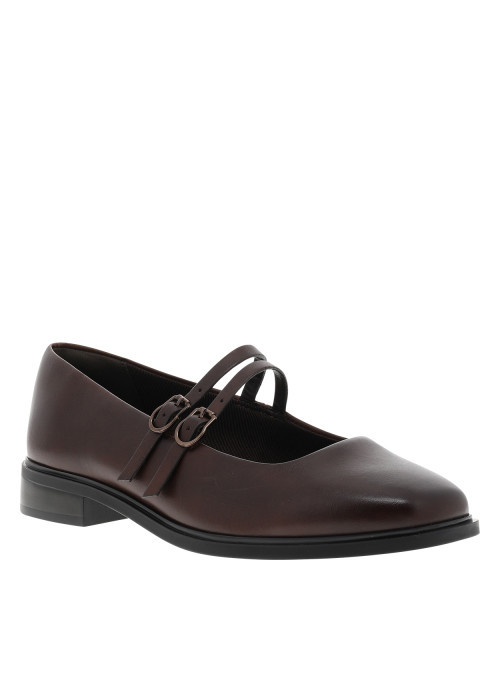 Ballerines en cuir chocolat à talon décroché bas et à boucle