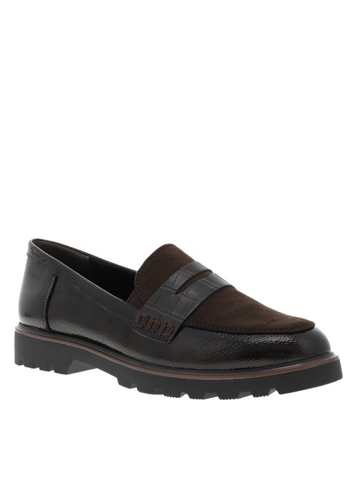 Mocassins marron à talon décroché bas avec des soufflets élastiqués