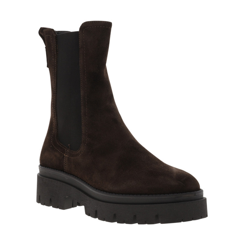 Tamaris - Boots En Cuir Chocolat à Talon Décroché Bas Avec Des Soufflets élastiqués - Marron Tamaris - Boots En Cuir Chocolat à Talon Décroché Bas Avec Des Soufflets élastiqués - Marron