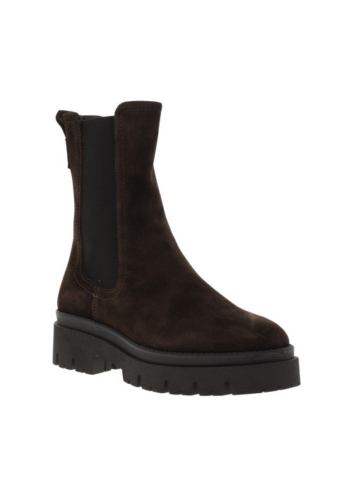 Boots en cuir chocolat à talon décroché bas...