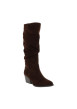 Thumbnail Bottes en cuir chocolat à talon plat munies d'un zip et d'un soufflet élastiqué
