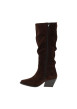 Thumbnail Bottes en cuir chocolat à talon plat munies d'un zip et d'un soufflet élastiqué - Image 3
