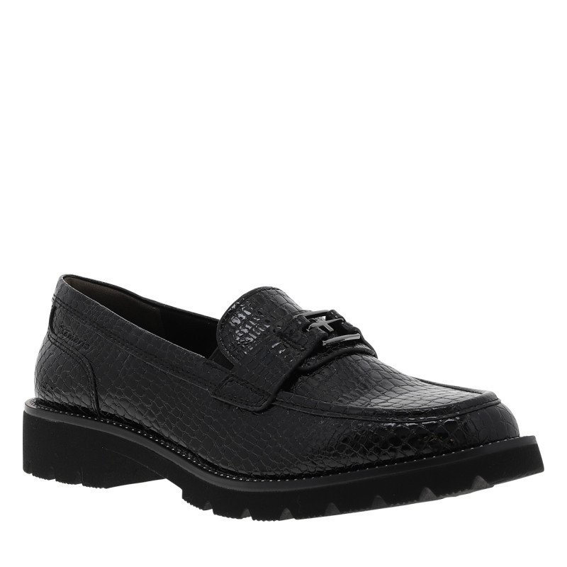 Tamaris - Mocassins Noirs Vernis Avec Un Talon Décroché Bas Et Des Soufflets élastiqués - Noir