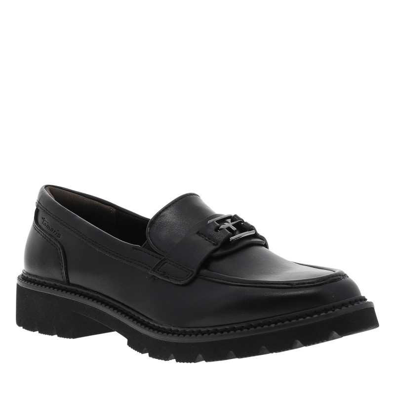 Tamaris - Mocassins Noirs à Semelle Plate Et Une Boucle Métallique De La Marque à L'avant - Noir Tamaris - Mocassins Noirs à Semelle Plate Et Une Boucle Métallique De La Marque à L'avant - Noir