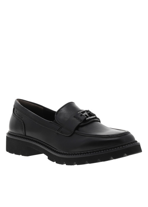 Mocassins noirs à semelle plate et une boucle...