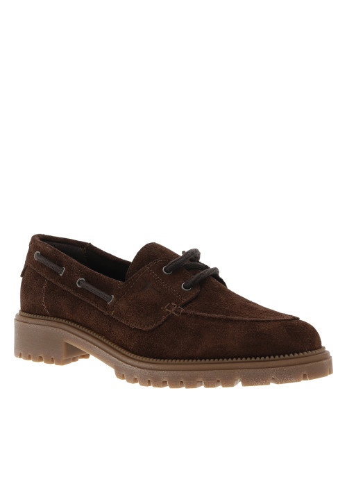 Mocassins bateau en cuir chocolat à semelle...