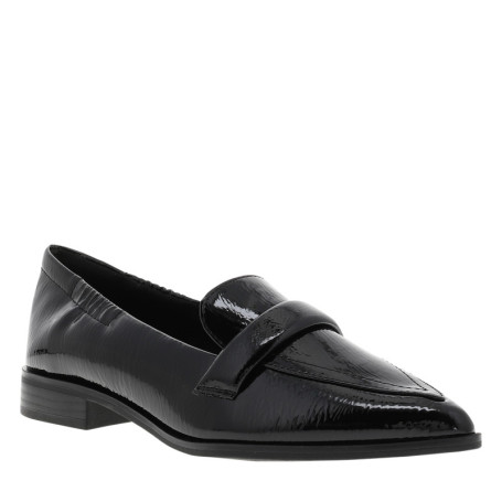 Mocassins noir verni avec une semelle plate et...
