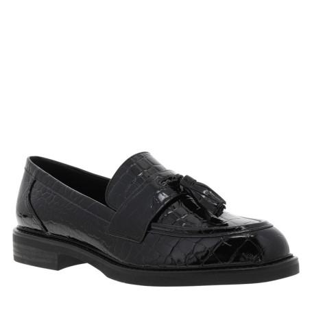 Mocassins noir verni avec une semelle plate et...