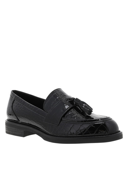 Mocassins noir verni avec une semelle plate et...