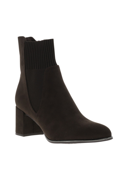 Boots femme à talon en tissu couleur chocolat...