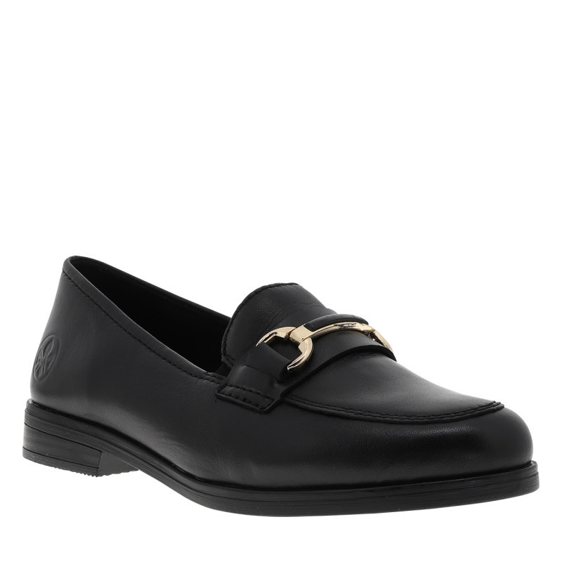 Rieker® - Mocassins En Cuir Noirs Avec Un Talon Décroché Bas Et Des Soufflets élastiqués - Noir Rieker® - Mocassins En Cuir Noirs Avec Un Talon Décroché Bas Et Des Soufflets élastiqués - Noir