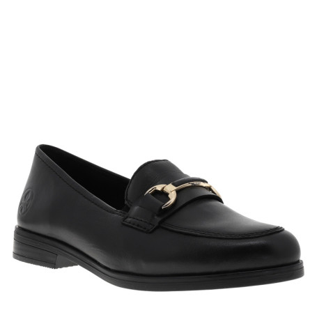 Mocassins en cuir noirs avec un talon décroché...