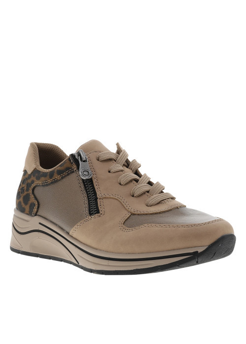 Baskets running beiges à talon compensé bas avec des lacets et un zip latéral