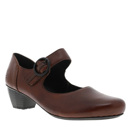 Escarpins en cuir cognac avec un talon décroché...