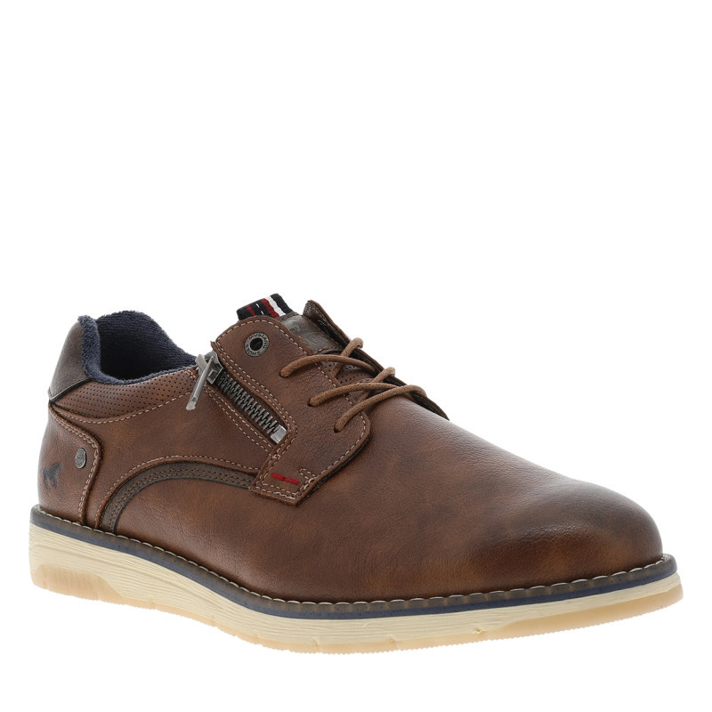 Mustang - Derbies Brunes Avec Un Talon Plat Munies De Lacets Ronds Et D'un Zip Latéral - Brun