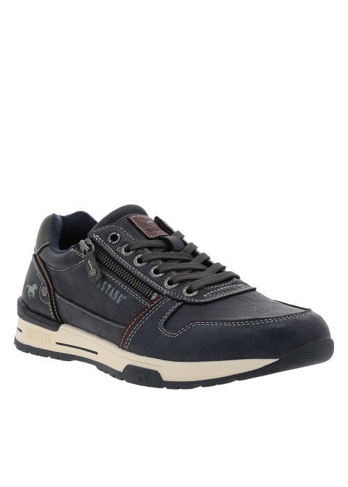 Baskets running bleu marine à talon plat munies de lacets et d'un zip latéral