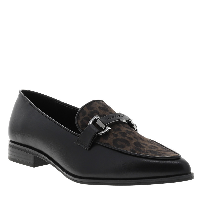 Marco Tozzi - Mocassins Noirs à Talon Décroché Bas Avec Un Imprimé Léopard - Noir
