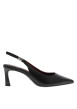 Thumbnail Escarpins noirs en cuir arrière ouvert avec un talon décroché haut - Image 2