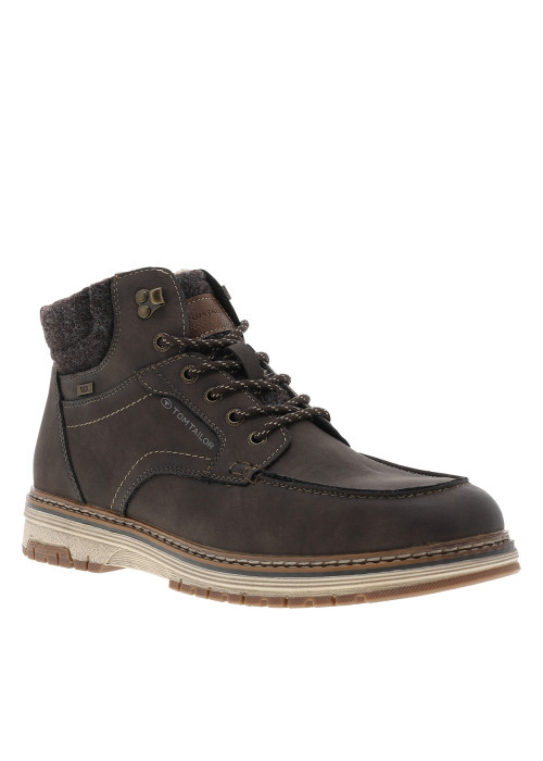 Bottines café à talon plat et lacets ronds...