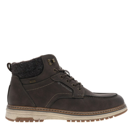 Bottines café à talon plat et lacets ronds...