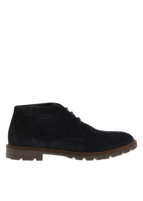 Bottines en cuir bleu marine avec un talon plat et des lacets