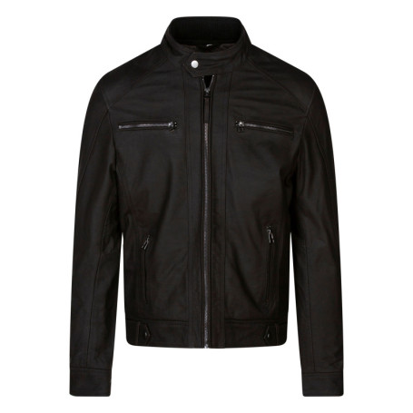 Blouson en cuir de buffle marron uni avec une...
